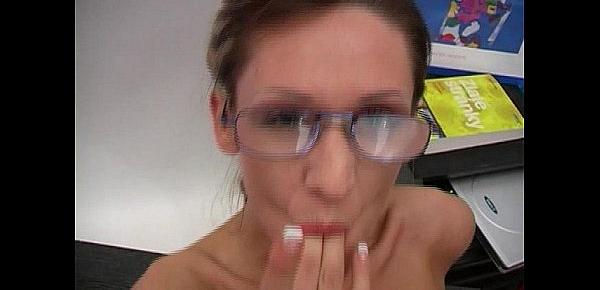  Blonde whore wears glasses and fucked